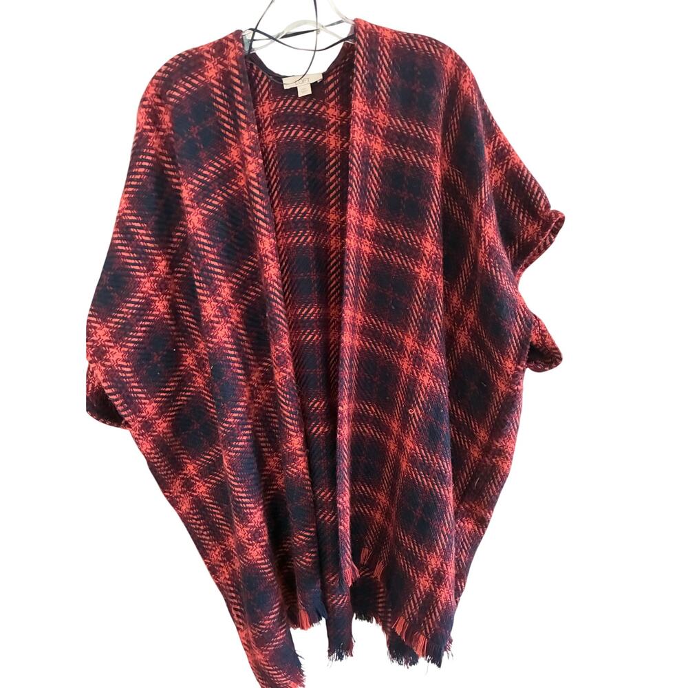 Ann Taylor Loft Poncho Womens M/L Plaid Wrap Ruana Boho Cottage Avant Garde